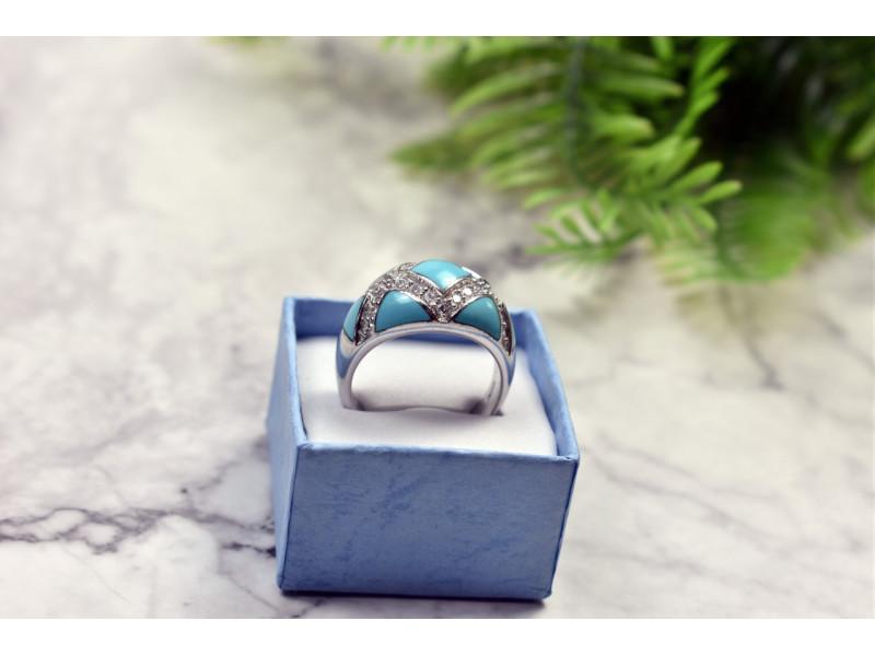 

Серебряное кольцо с бирюзой и фианитами Sky Jewelry 000666