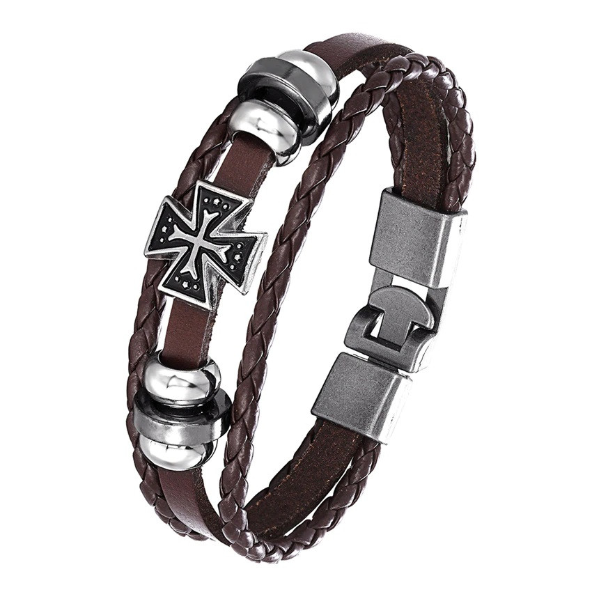 

Браслет кожаный винтажный с Мальтийским крестом Type S, Brown