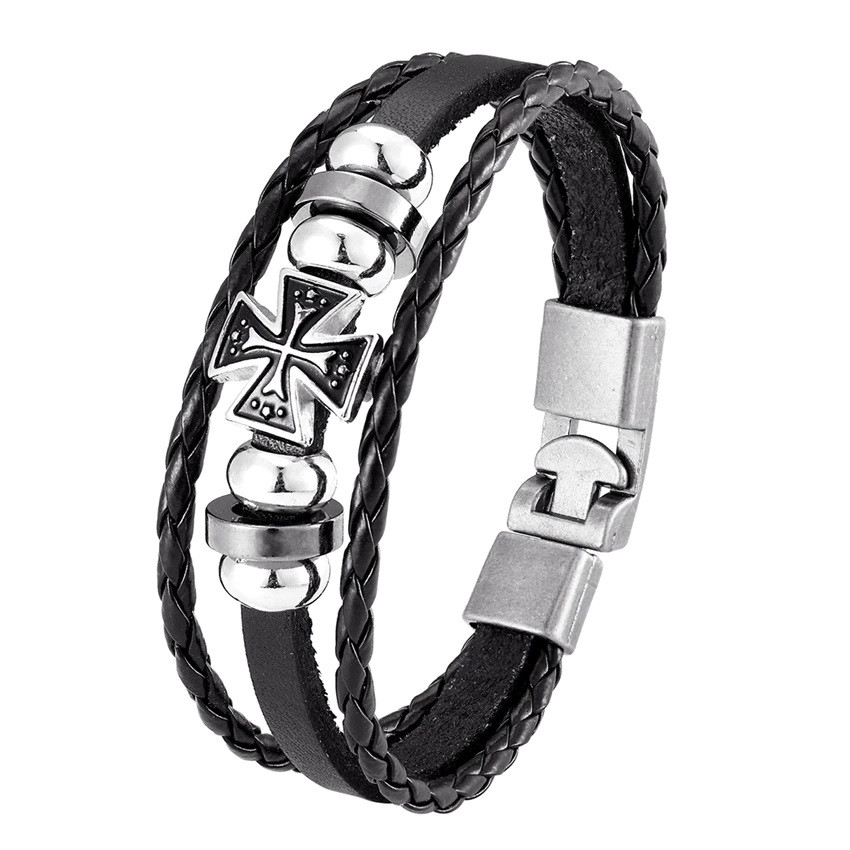 

Браслет кожаный винтажный с Мальтийским крестом Type S, Black