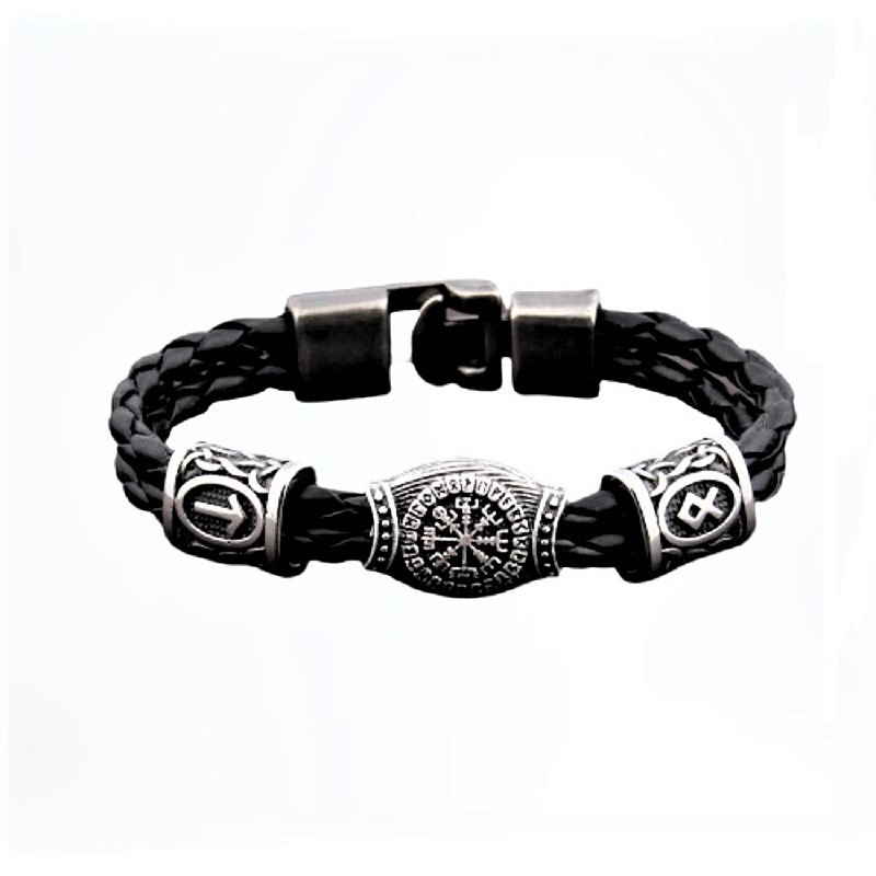 

Браслет кожаный рунический Vikingos, BLack, 20 мм