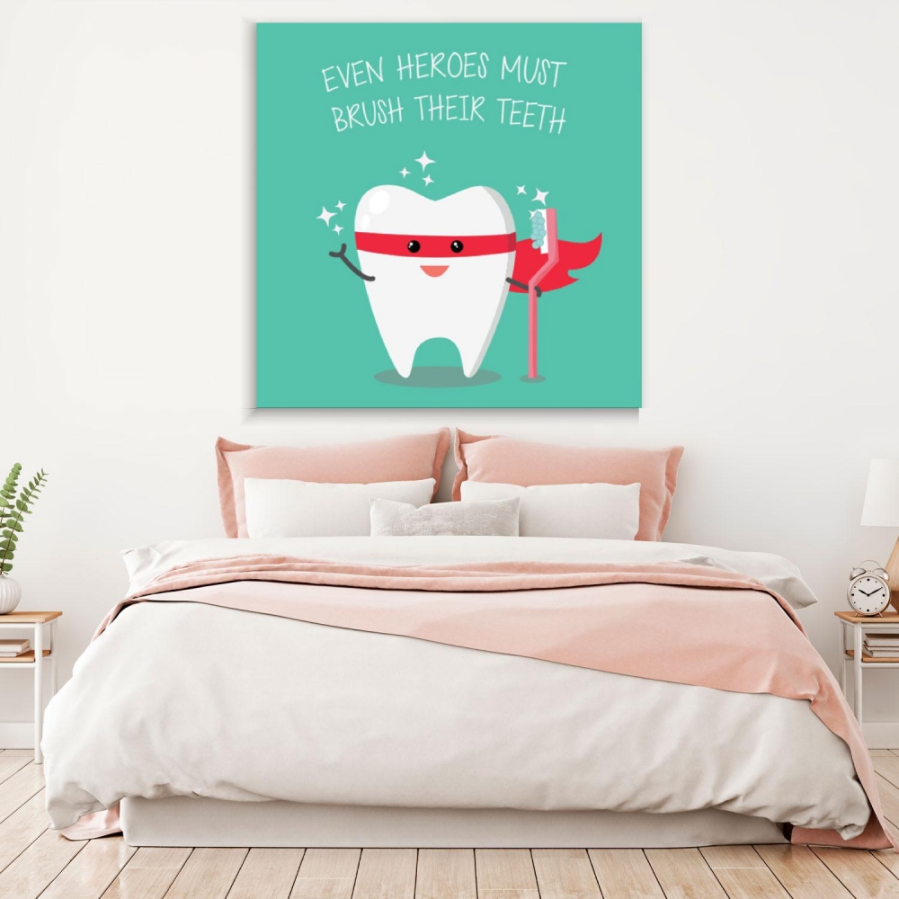

Картина на холсте Стоматология Even Heroes Must Brush Their Teeth 80х80 см.