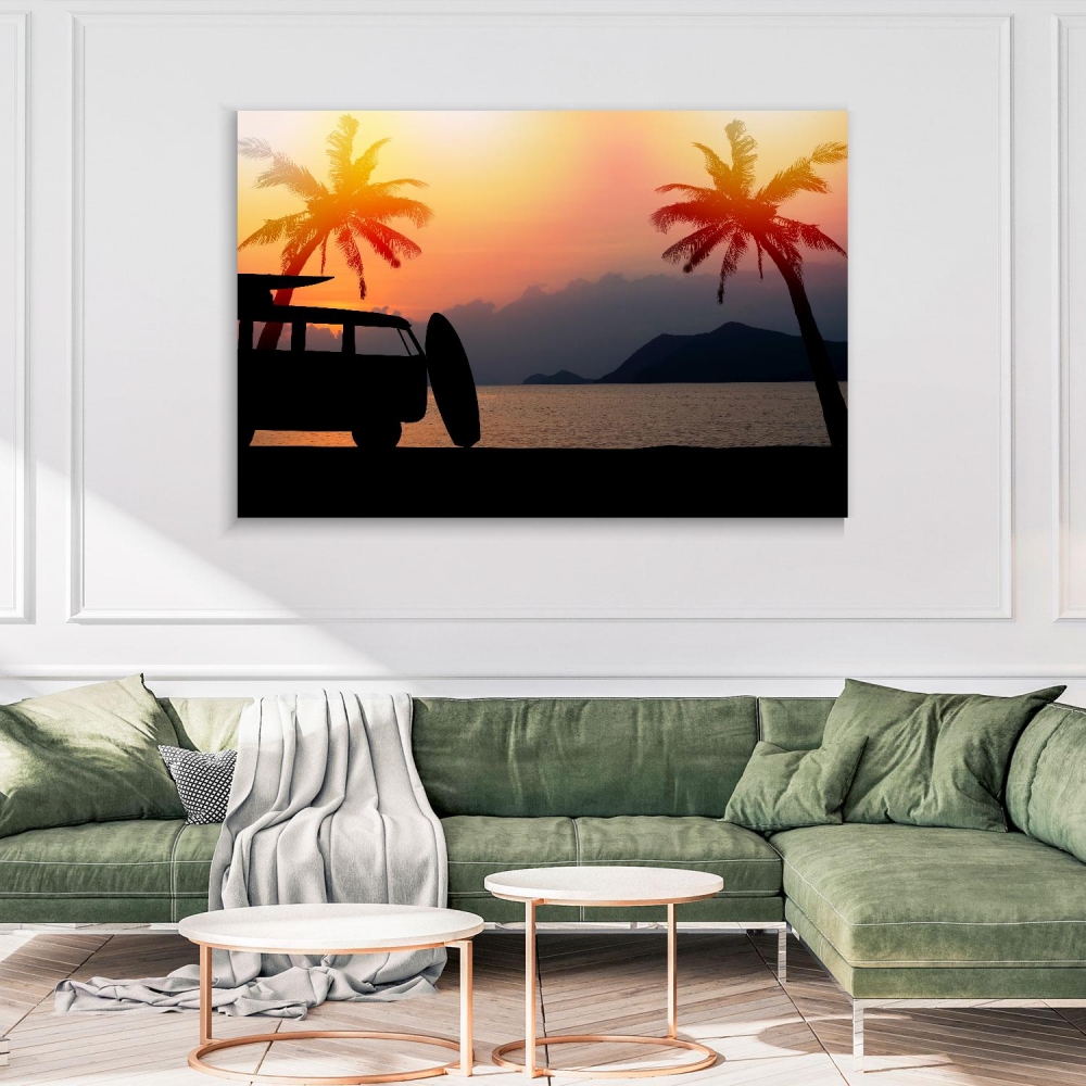

Картина на холсте Природа Silhouette Vintage Car In The Beach 90х120 см.