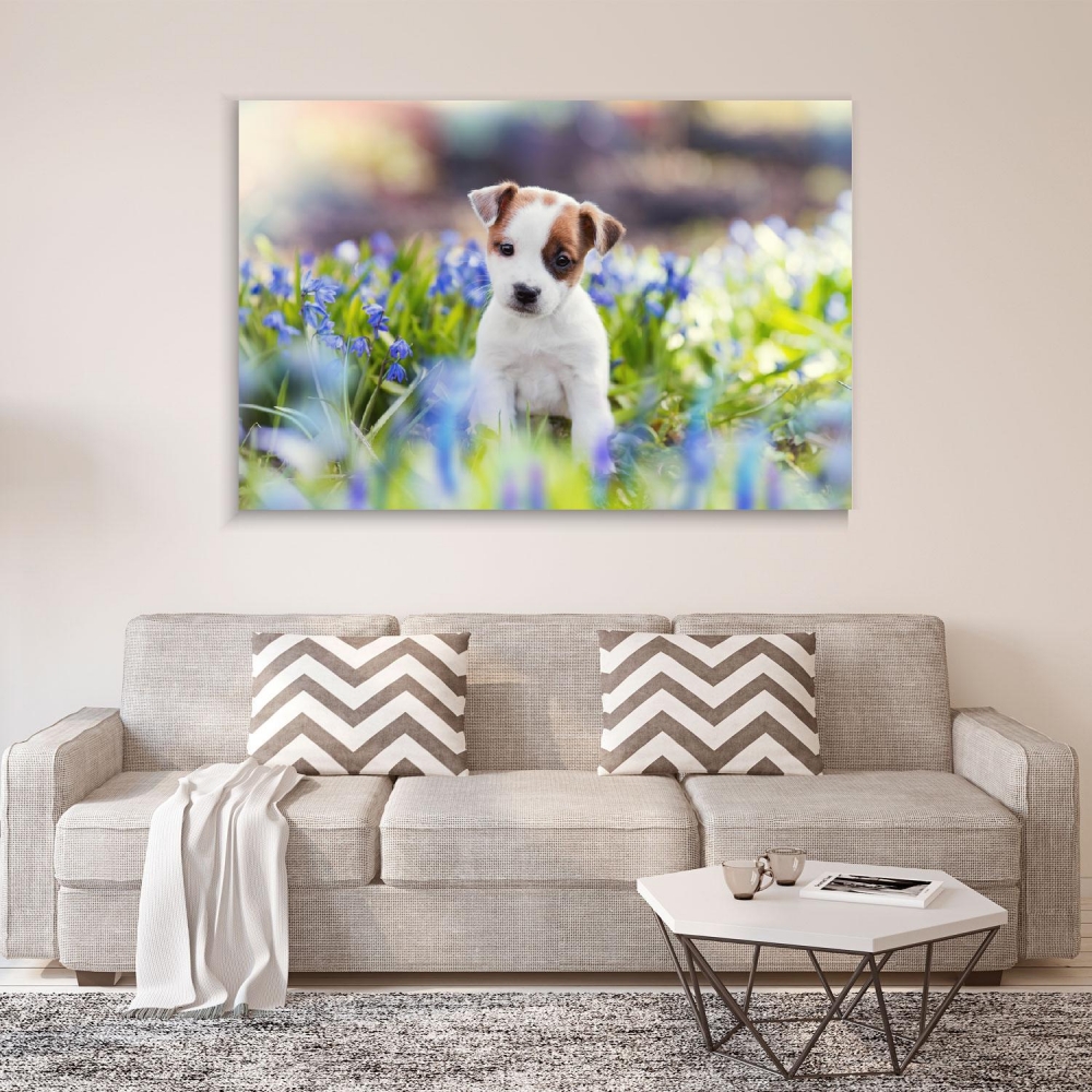 

Картина на холсте Животные Puppy Sitting In Flowers 50х65 см.
