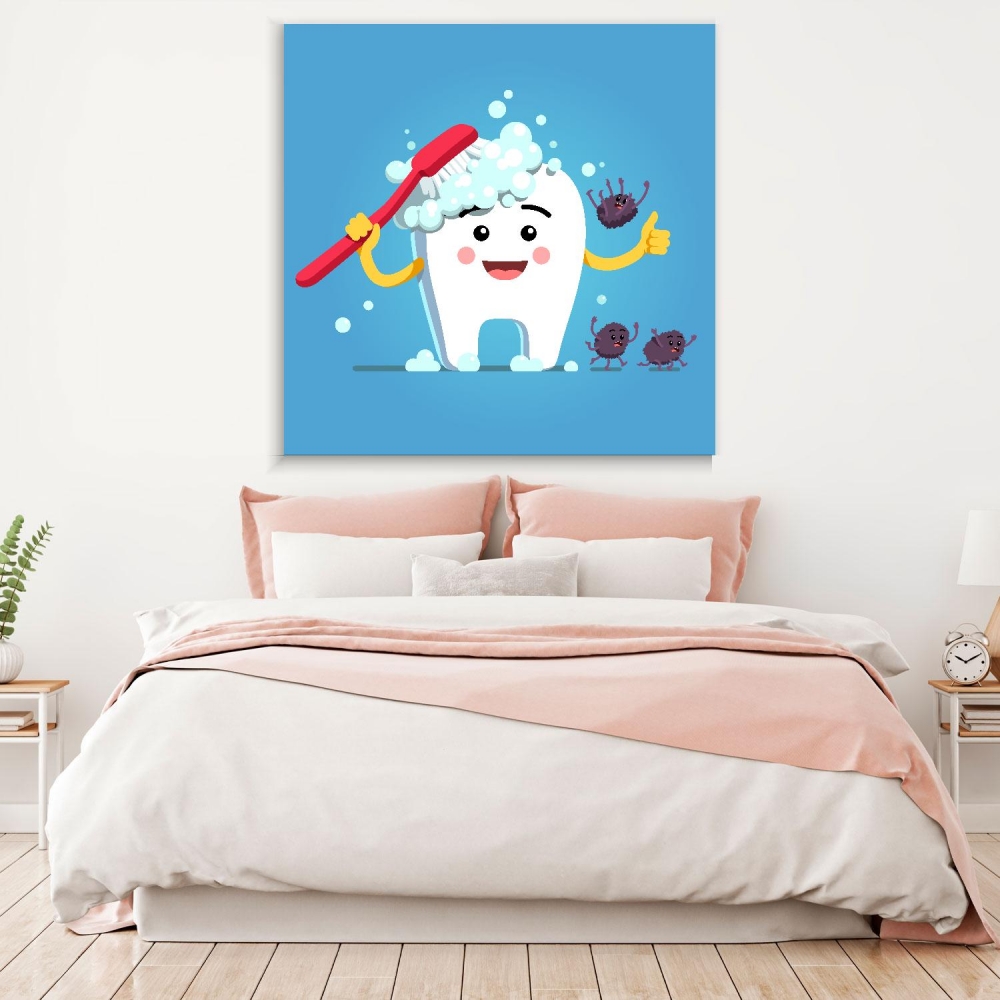 

Картина на холсте Стоматология Happy Cartoon Tooth 110х150 см.