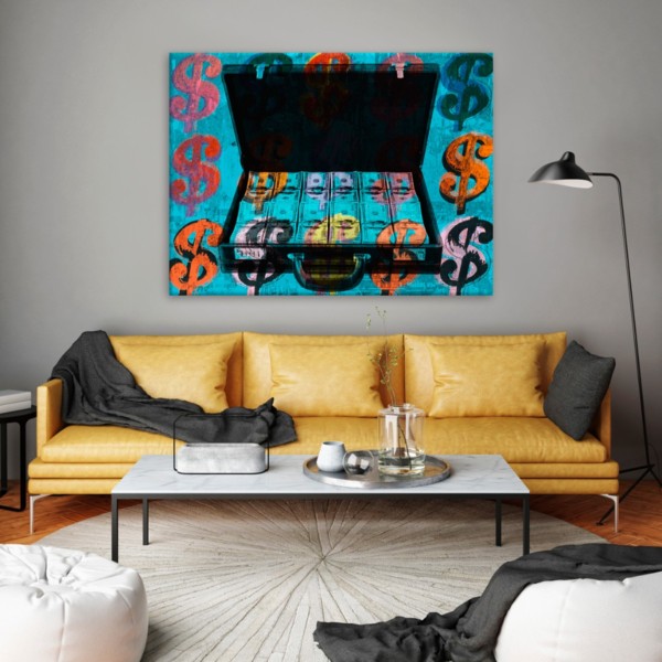 

Картина на холсте Деньги Suitcase with money 110х150 см.