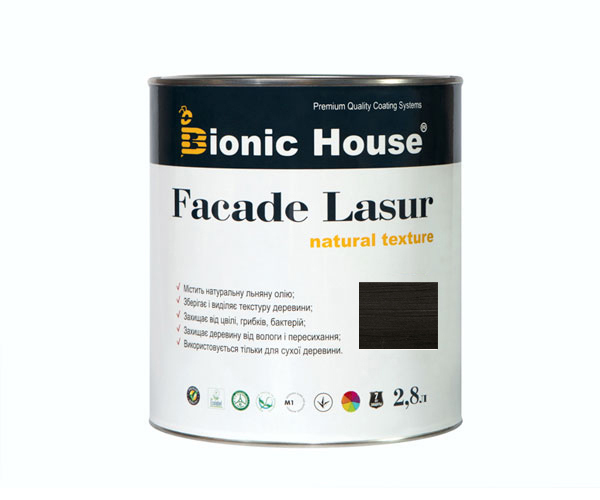 

Краска для дерева FACADE LASUR Bionic-House 2,8л Черное дерево А120