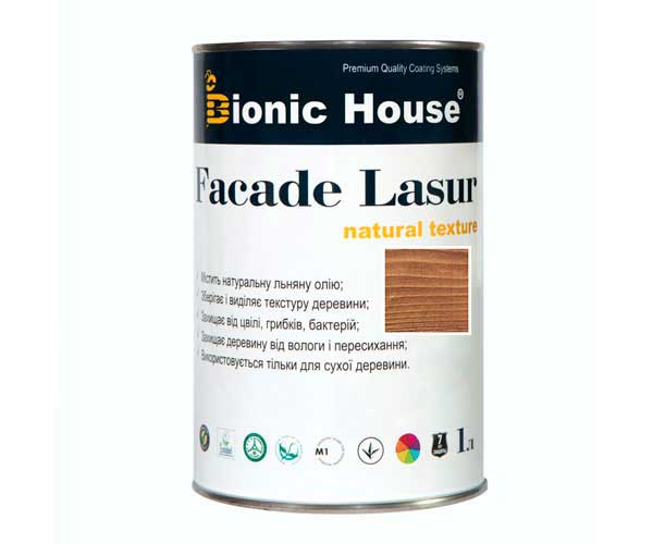 

Краска для дерева FACADE LASUR Bionic-House 1л Золотой Орех