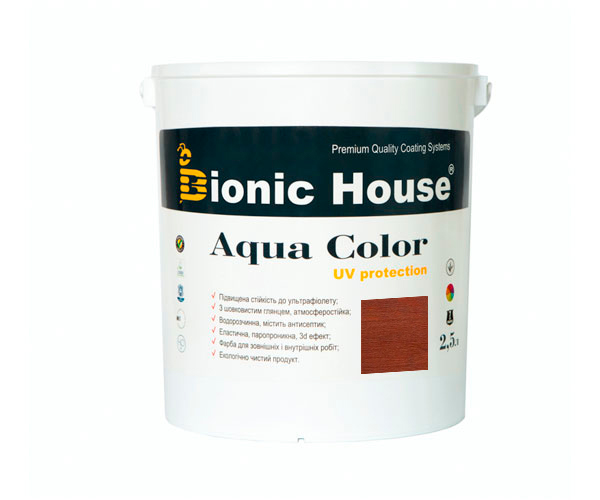 

Краска для дерева Bionic-House Aqua Color UV-protect 2,5л Марсала