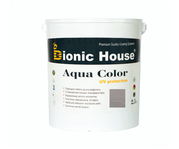 

Краска для дерева Bionic-House Aqua Color UV-protect 2,5л Пепел А117