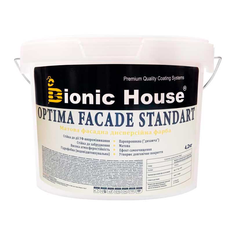 

Optima Facade Standard - Износоустойчивая акриловая краска для минеральных фасадов Bionic-House 4,2кг Белая любой RAL оттенок под заказ