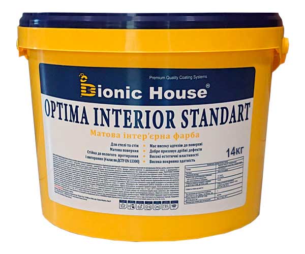 

Optima Interior Standard - Акриловая краска для стен и потолков Bionic-House 14кг Белая любой RAL оттенок под заказ
