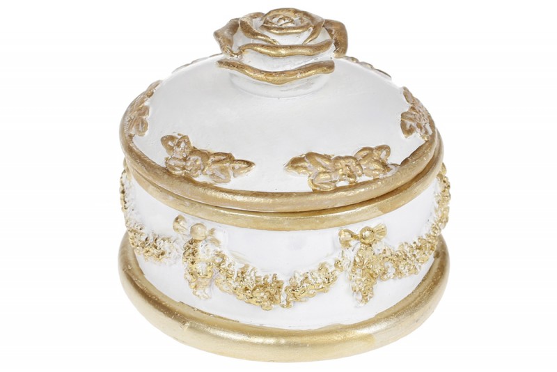 

Футляр для ювелирных изделий Шкатулка для украшений Bon Роза 440-827, 14см, цвет - белый с золотом
