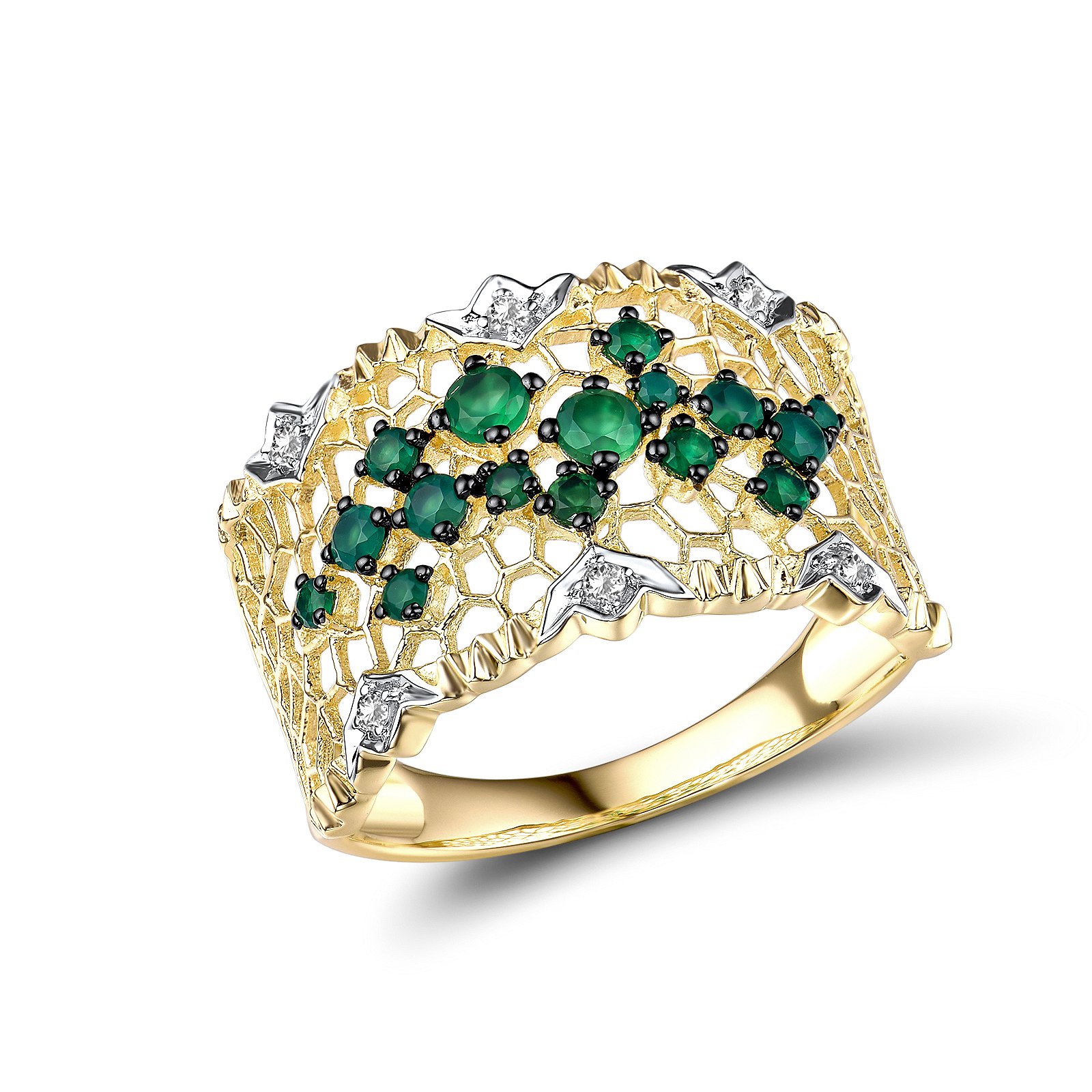 

Кольцо из желтого золота с агатами и сапфирами 1719110, размер 16