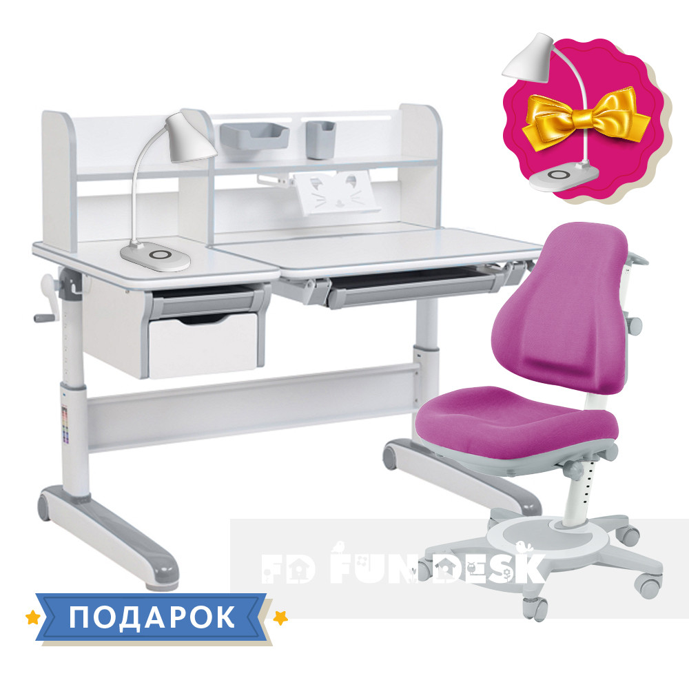 

Детский комплект стол-трансформер FunDesk Libro Grey + универсальное кресло FunDesk Bravo Purple