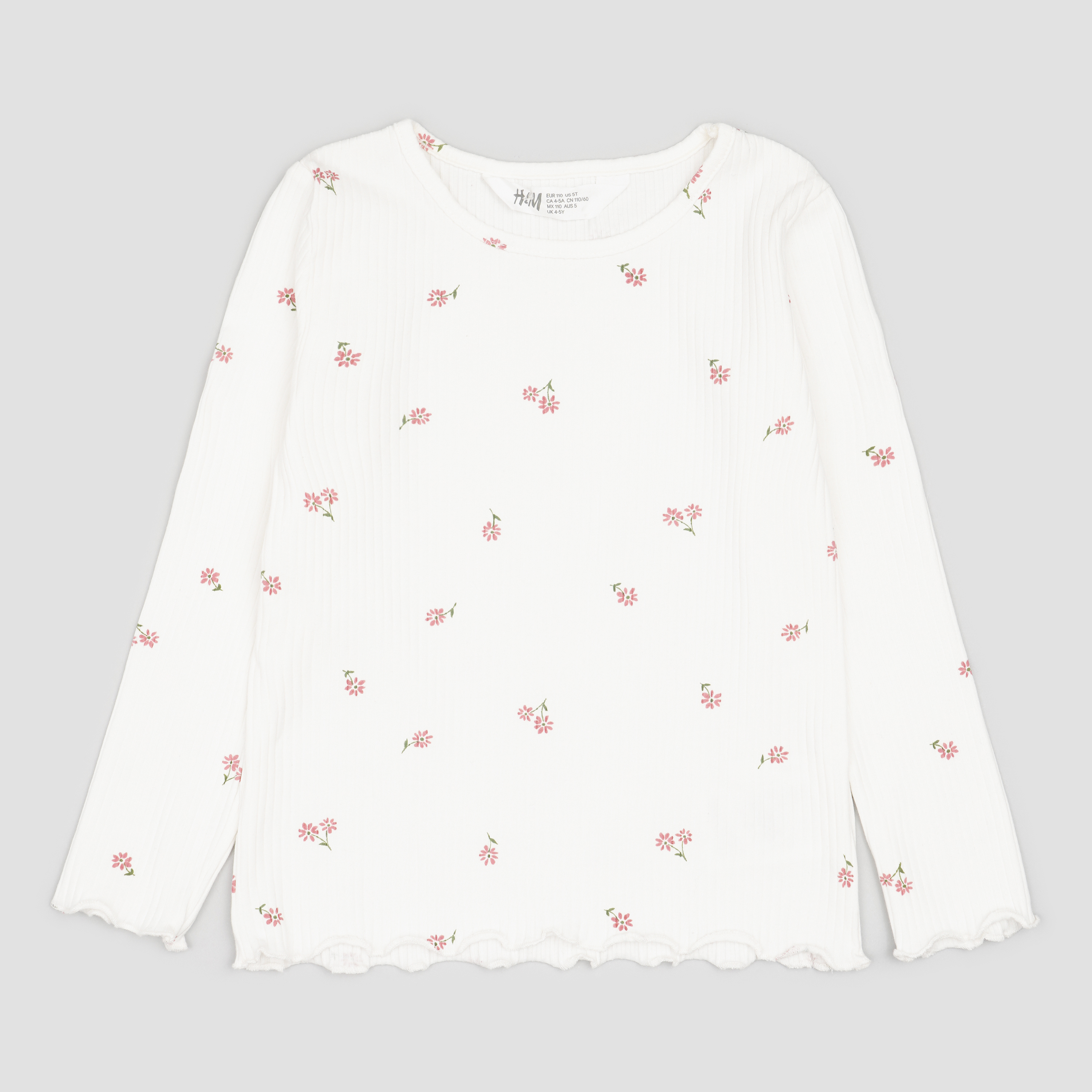 

Футболка с длинными рукавами H&M 2406-9088682 110 см Белый/Цветочки