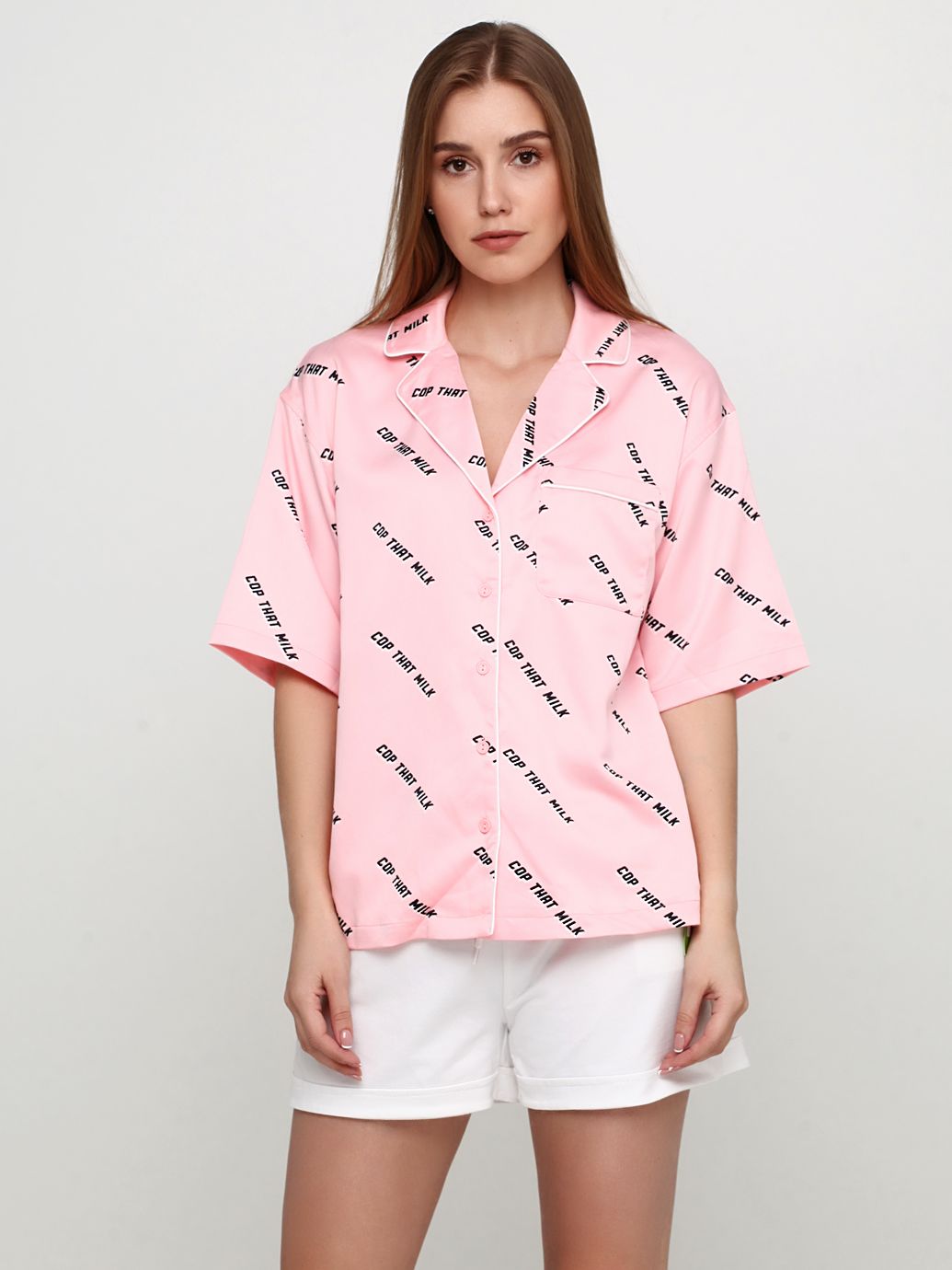 

Рубашка пижамная H&M 6443787RP11 38 Розовая с принтом