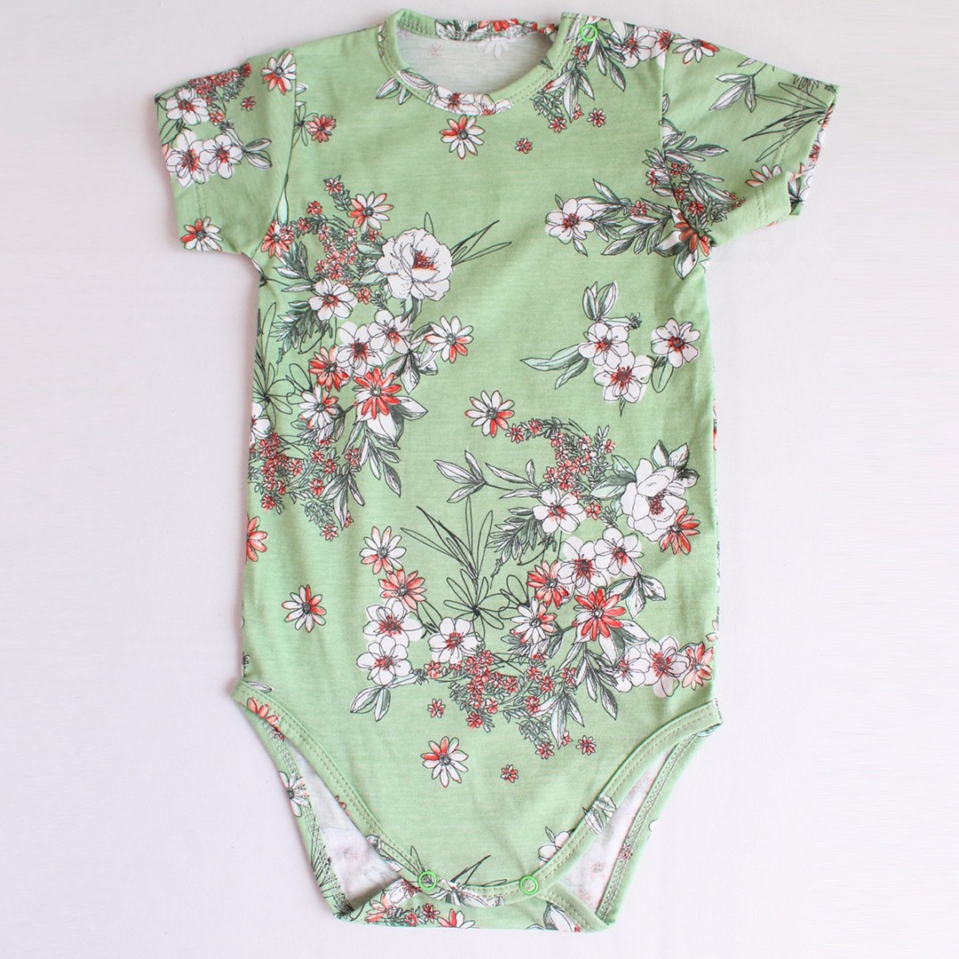 

Боді на короткий рукав, кулір 68 см. малюнок BD49-GreenFlower-22 Ladan