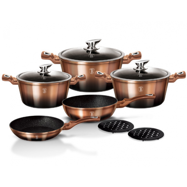 

Набор посуды из нержавеющей стали 10 пр Metallic Line Rose Gold Noir Edition Berlinger Haus