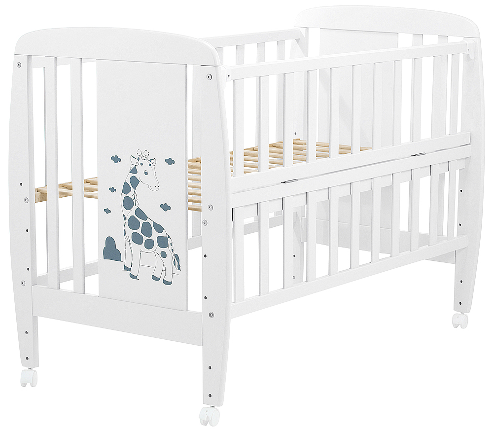 

Кровать Babyroom Жирафик откидной бок, колеса DJO-01 бук белый