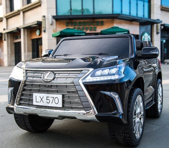

Двухместный Детский электромобиль Lexus(Лексус) LX570 (MP4) с монитором мотор 4х35W колеса EVA черный лак Bambi