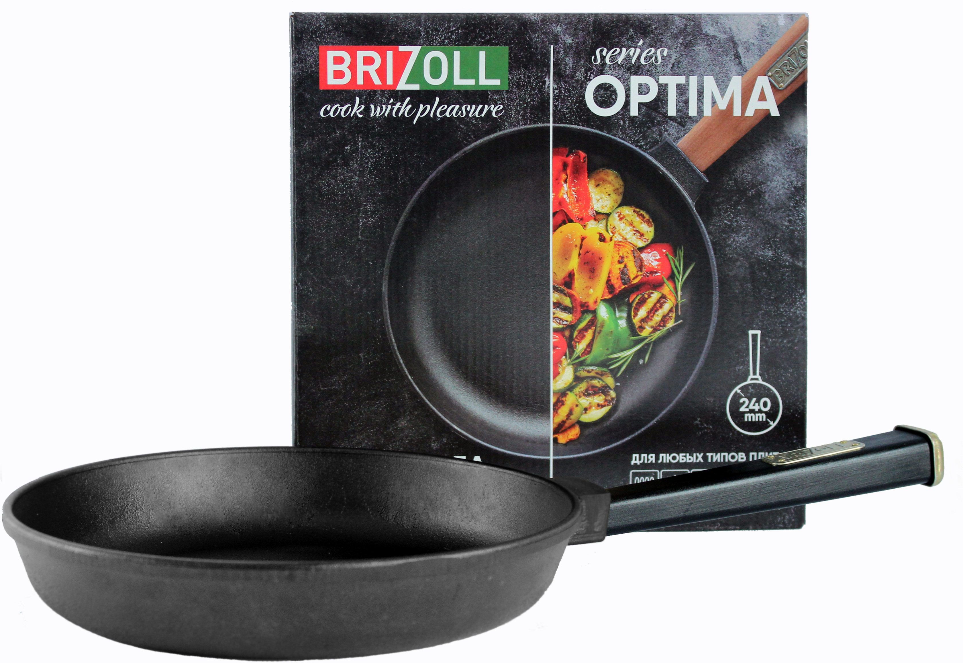 

Cковорода Brizoll Optima-Black чугунная с ручкой 240х40 мм (O2440-P1)