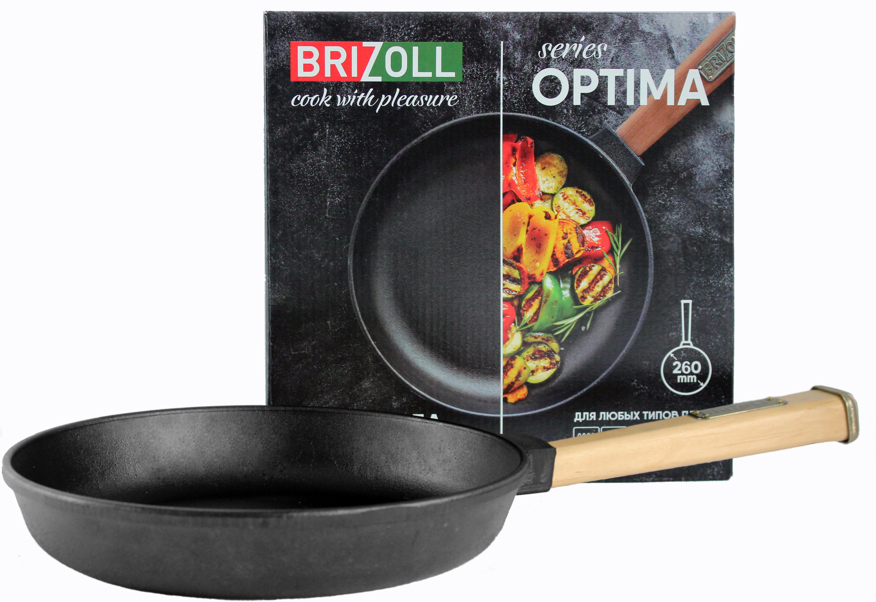 

Cковорода Brizoll Optima чугунная с ручкой 260х40 мм (O2640-P)