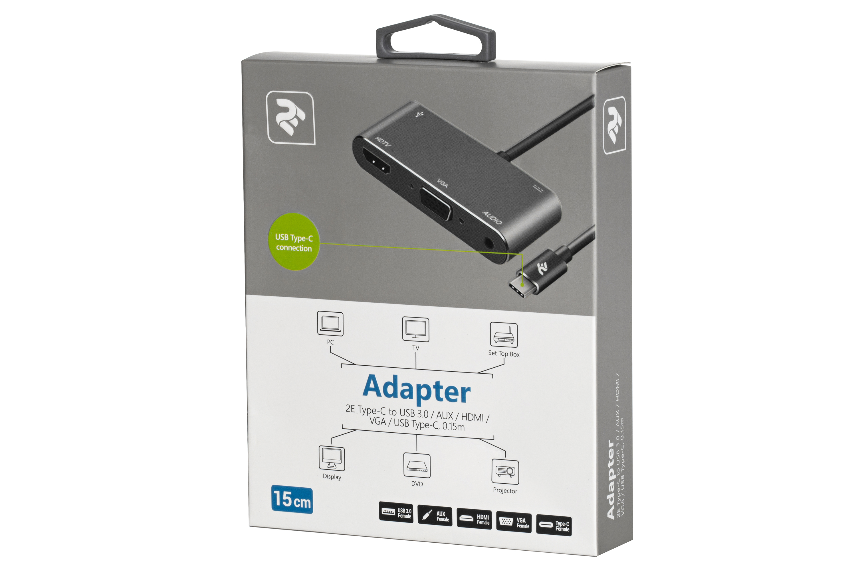 

Адаптер 2E Type C to USB 3.0+AUX+HDMI+VGA+USB Type C, 0.15m, black (JN632E-W1408)