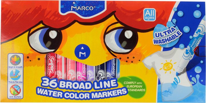 

Фломастеры Marco Super Washable Jumbo толстые 36 цветов (1632-36CB)