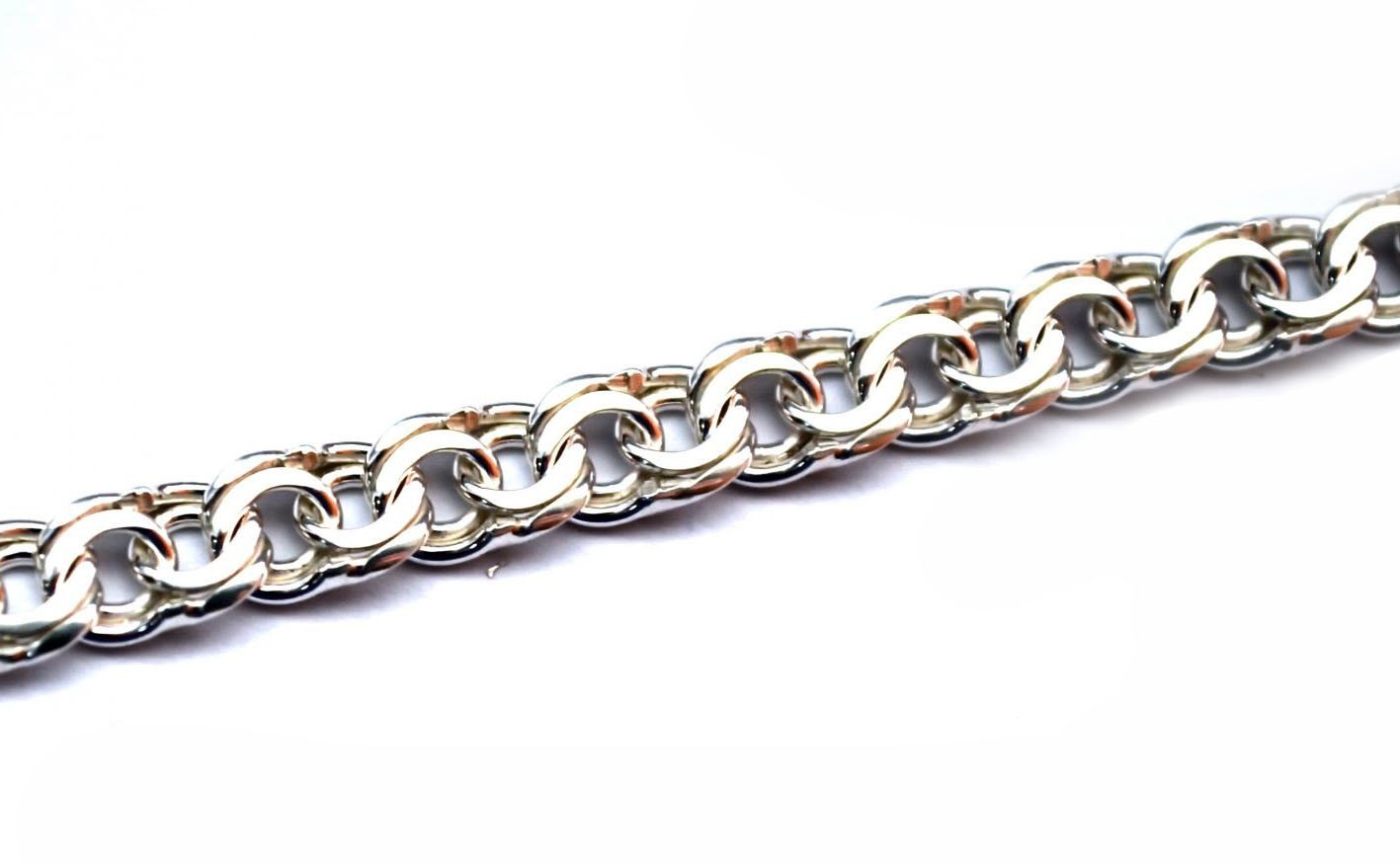 

Серебряная женская цепь Бисмарк Плоский 45см / 10мм белый