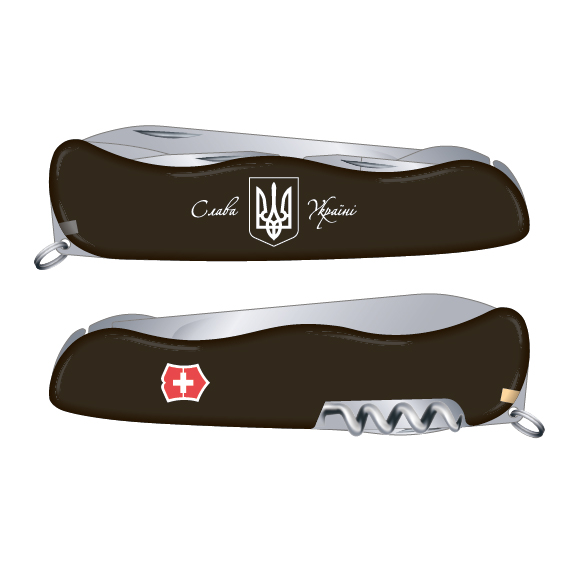 

Складной нож Victorinox NOMAD UKRAINE 111мм/11предм/черн.мат /lock/штоп /Слава Украине + Герб.бел. Vx08353.3R8