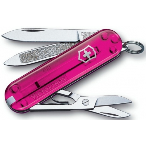 

Складной нож Victorinox CLASSIC 58мм/1сл/7функ/роз.прозр /ножн Vx06203.T5