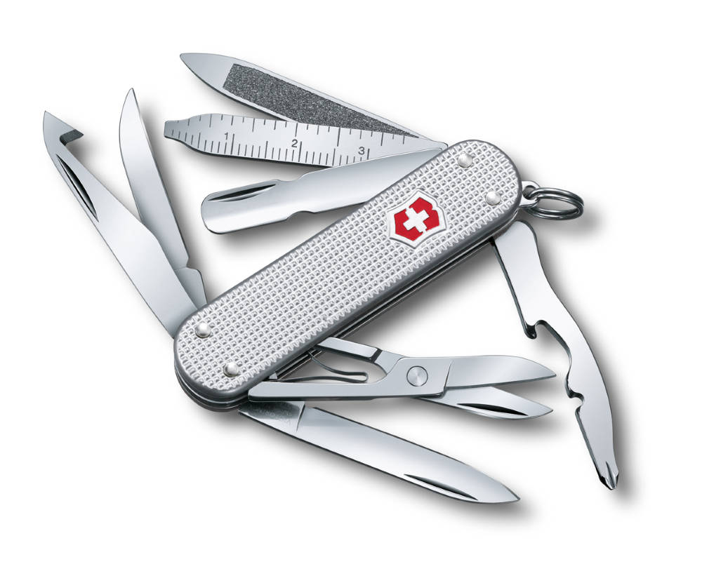 

Складной нож Victorinox MINICHAMP ALOX 58мм/15функ/рифл.сереб /ножн/отверт/лин/ручка/скреб Vx06381.26