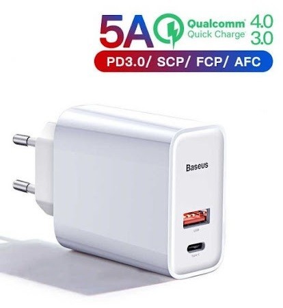 

Зарядное устройство Baseus Quick Charge 4.0 30W/5A для iPad|iPhone|Samsung|Xiaomi|Huawei white