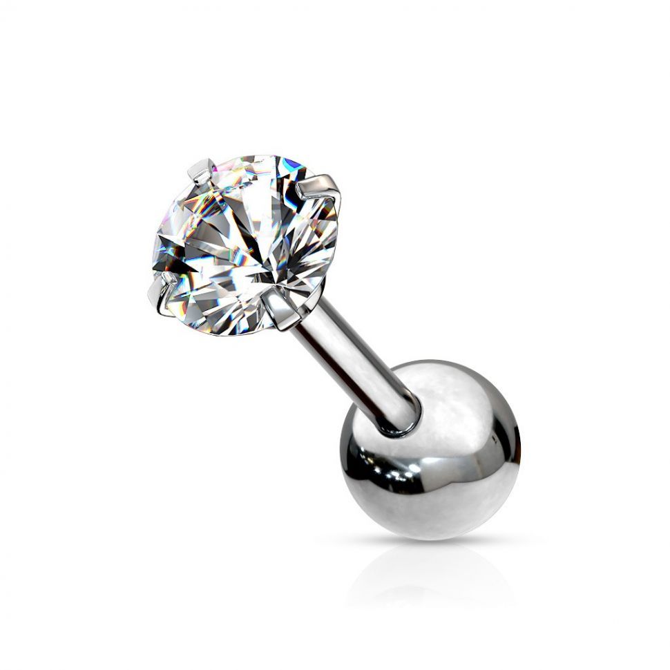 

Серьга микроштанга PiercedFish JA05 для пирсинга уха из стали с круглым фианитом (6 мм, Металл)