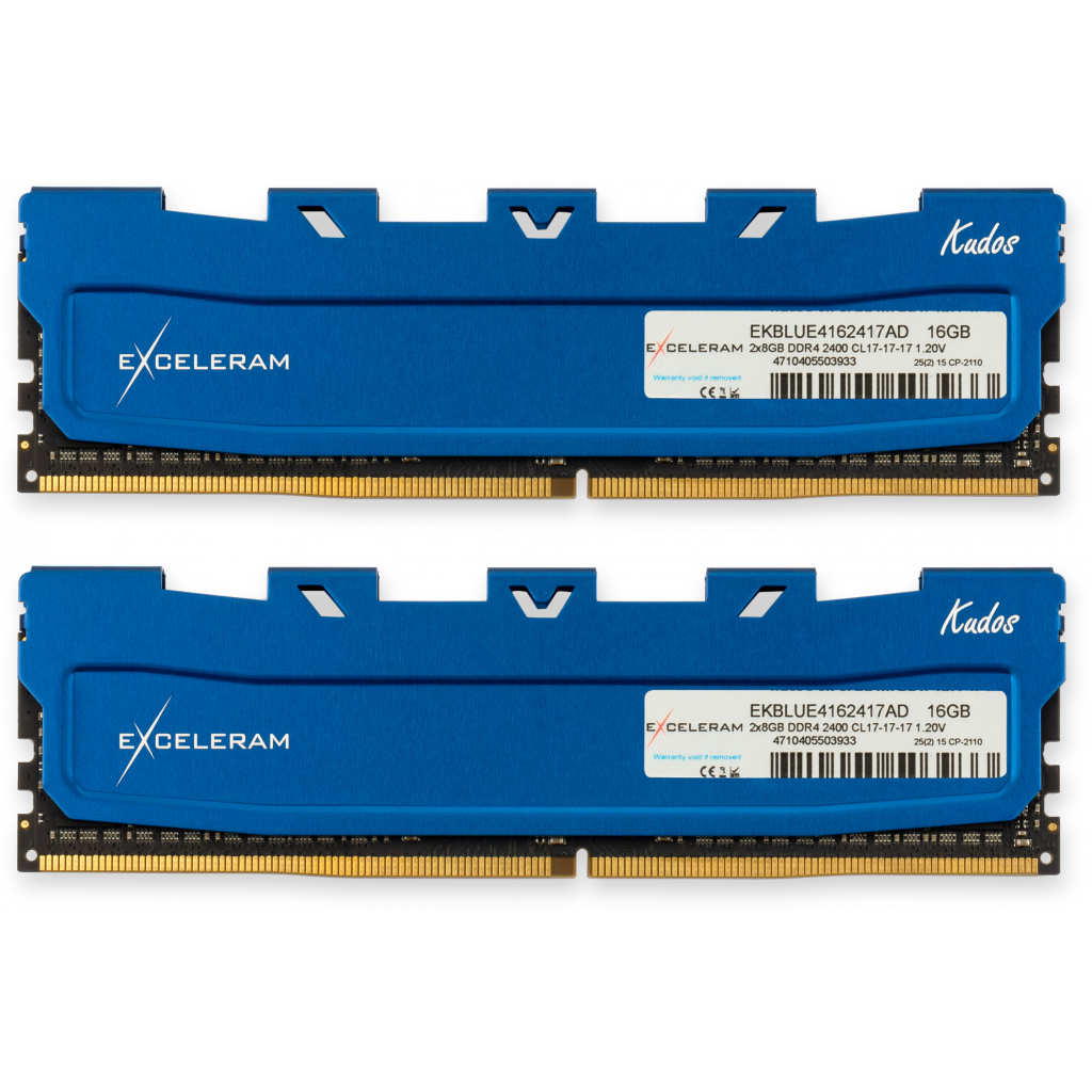 

Модуль памяти для компьютера DDR4 16GB (2x8GB) 2400 MHz Blue Kudos eXceleram (EKBLUE4162417AD)