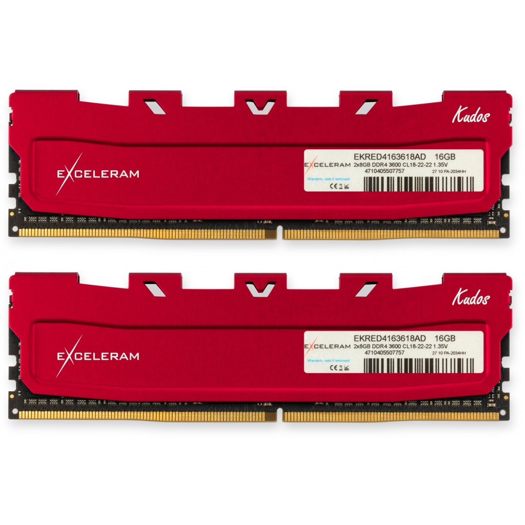 

Модуль памяти для компьютера DDR4 16GB (2x8GB) 3600 MHz Red Kudos eXceleram (EKRED4163618AD)