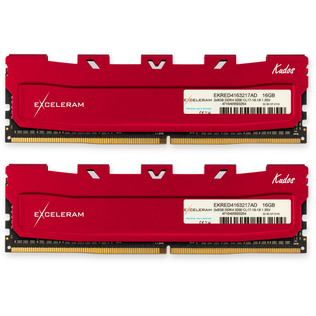 

Модуль памяти для компьютера DDR4 16GB (2x8GB) 3200 MHz Kudos Red eXceleram (EKRED4163217AD)