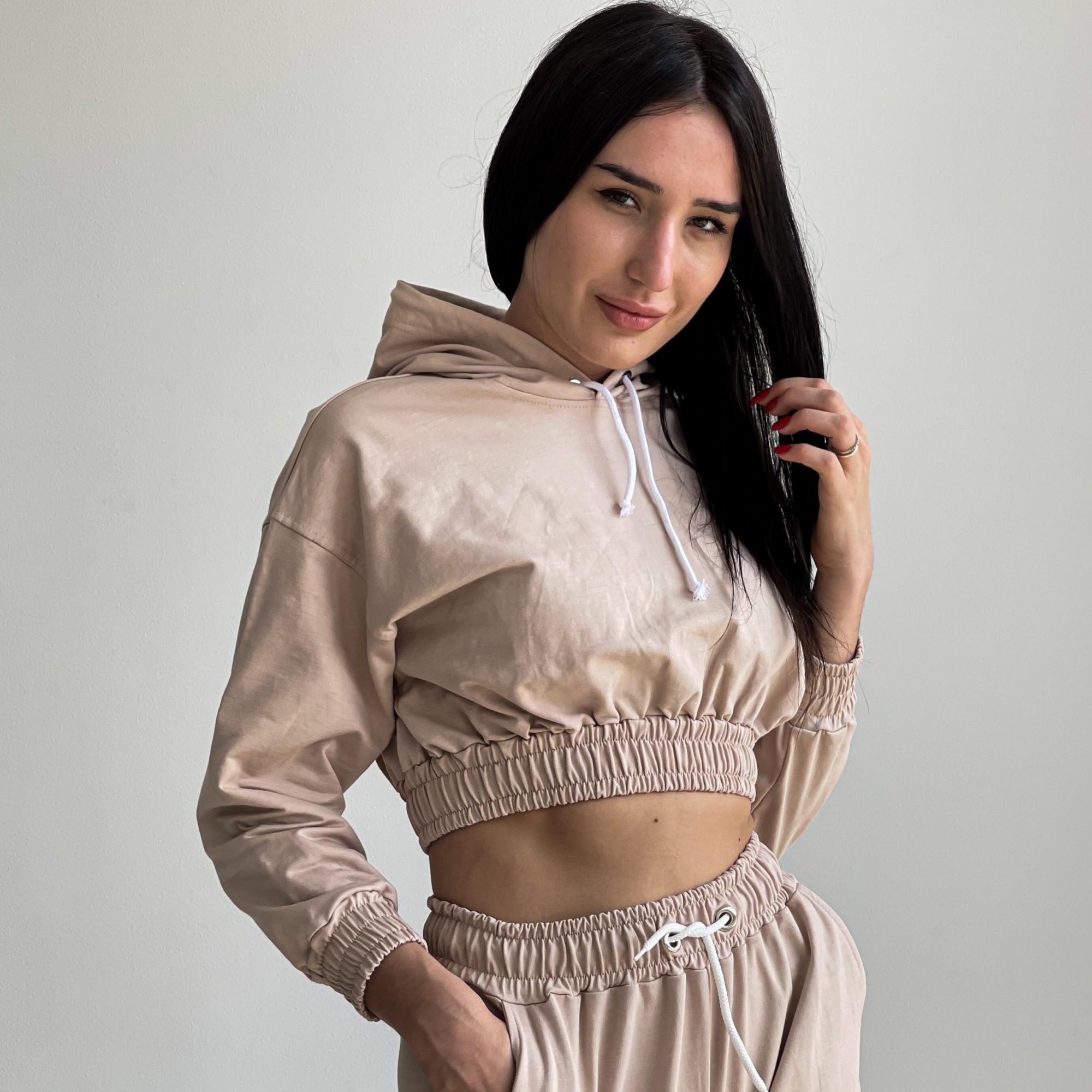 

Худи укороченное на резинке Двунитка XS Бежевый (BD1201-250)