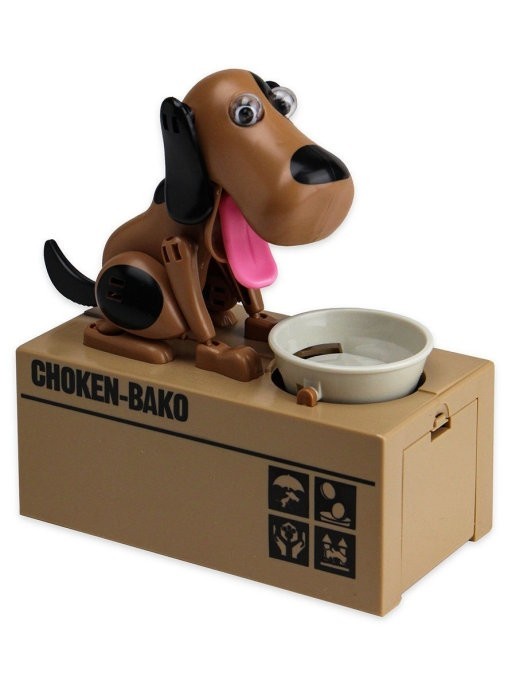 

Копилка детская Piggy Bank Собака с миской для кормления монетами Коричневая
