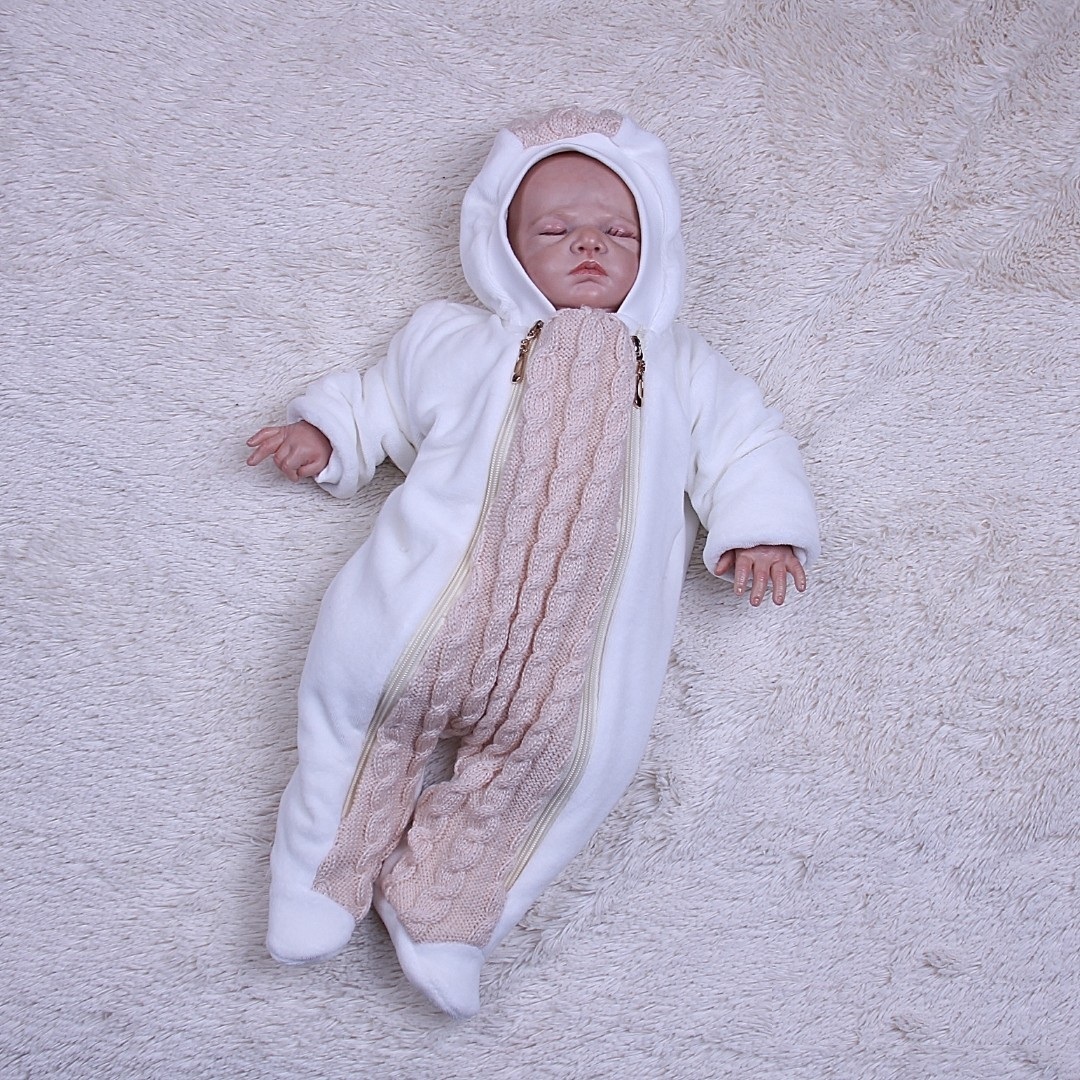 

Велюровый утепленный комбинезон с вязкой Brilliantbaby 56-74 Карамельный