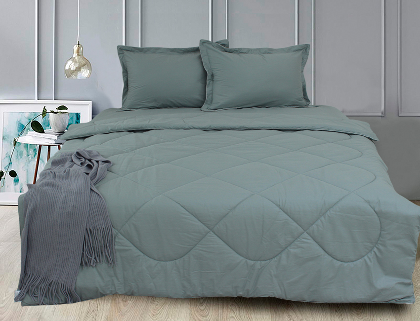 

Набор Elegant ТМ TAG одеяло евро простынь 260х245 см наволочки 2х50х70 см сатин Green Grey