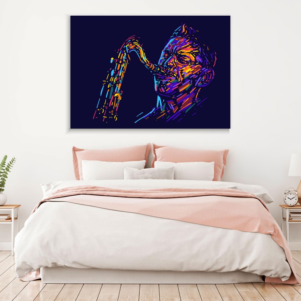 

Картина на холсте Музыка Player Jazz Musician Saxophonist 110х150 см.