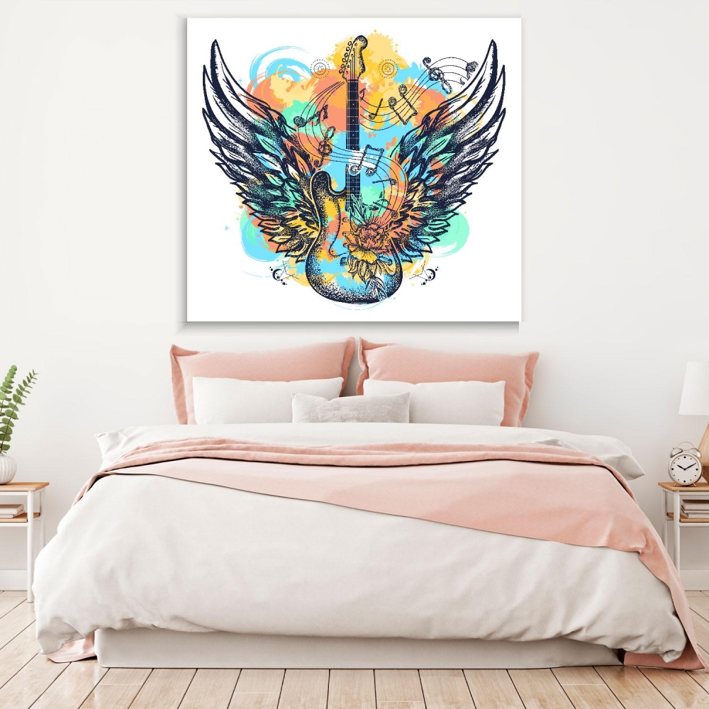 

Картина на холсте Музыка Guitar With Wings 100х100 см.