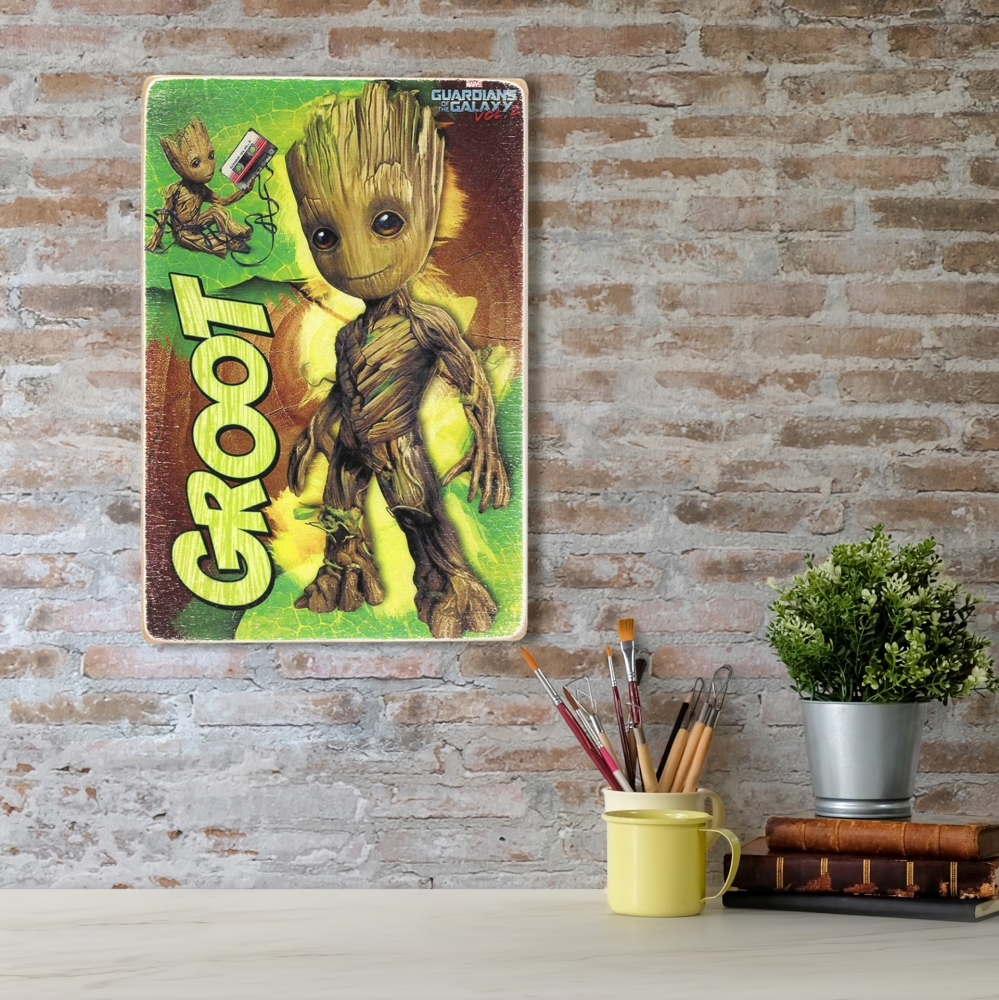 

Деревянный постер Супергерои Guardians of the Galaxy. Стражи галактики. Грут на зелёном фоне А1