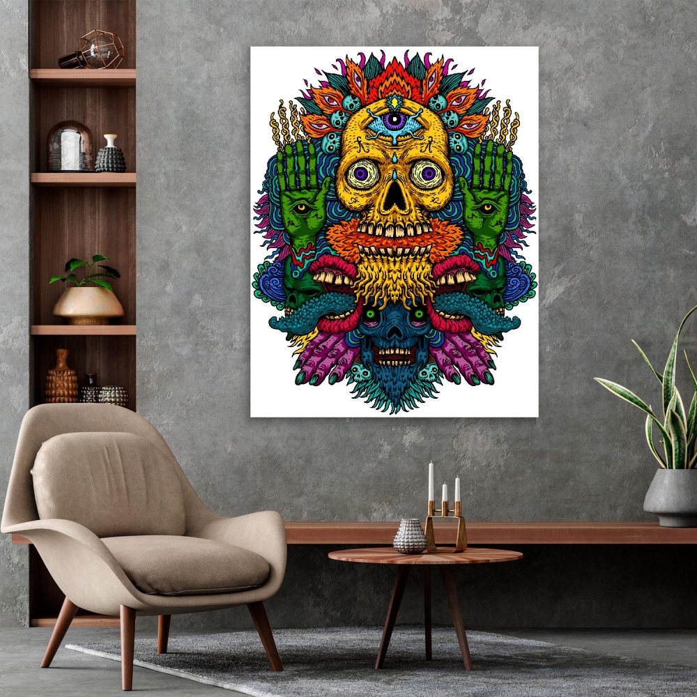 

Картина на холсте Psy Art Psychedelic Skull With Third Eye 60х120 см.