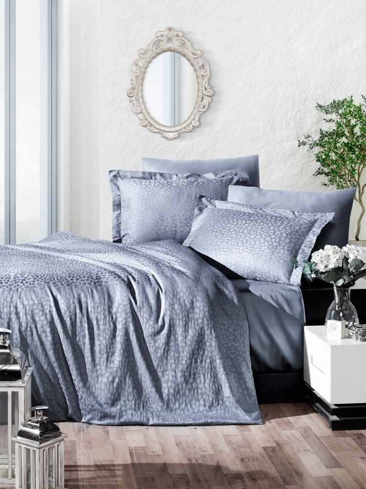 

Комплект постельного белья Ecosse Satin Jacquard Евро сатин жаккард арт.Leopar Gri