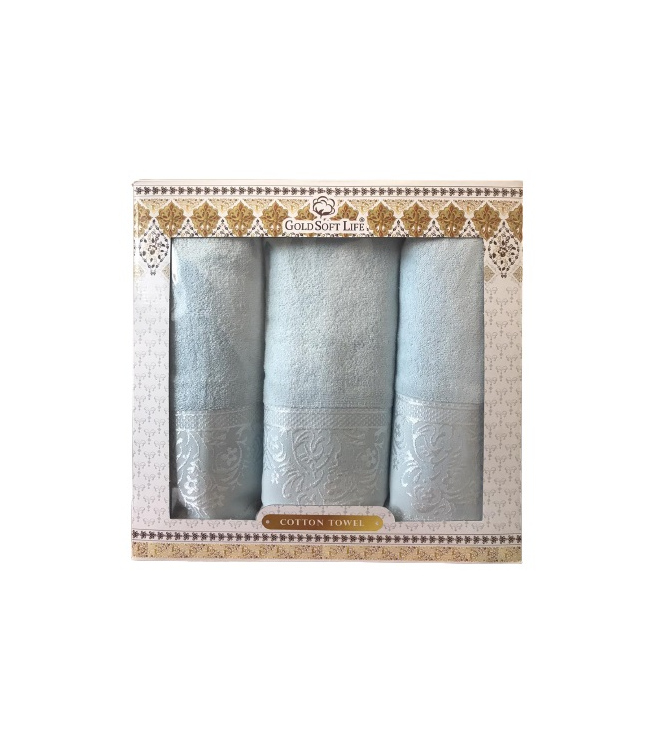 

Набор полотенец для лица и тела Gold Soft Life Hindistan 2х50*90 см + 70*140 см махровые банные в коробке голубой 3шт арт.ts-02385