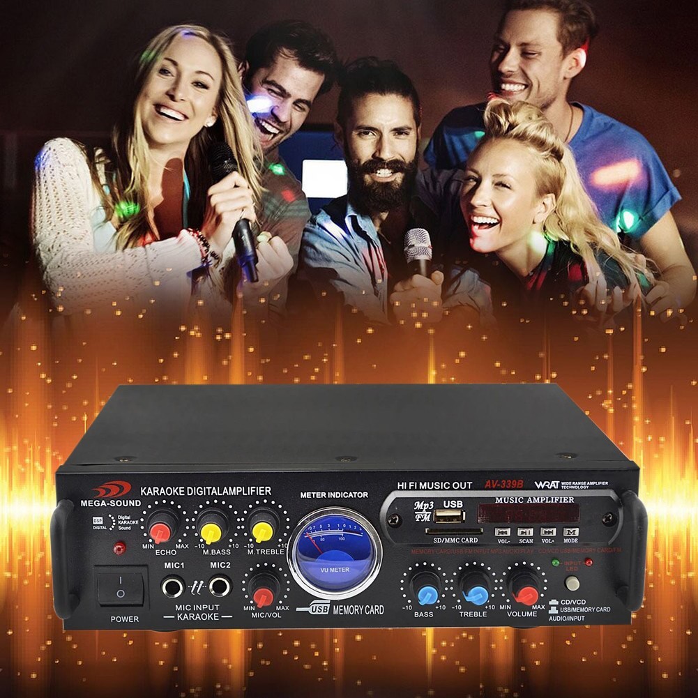 

Усилитель мощности звука с пультом Bluetooth 4.0 караоке 2х70 Вт MP3 USB Micro SD FM UKC AV-339B