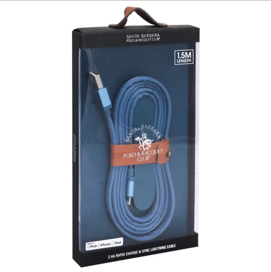 

Кабель Polo Suave MFI Lightning USB Cable With Leather Clasp (1.5m) — Marine Blue(Морская волна)