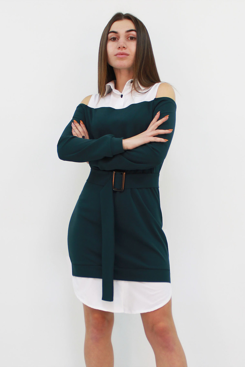 

Комбіноване жіноче плаття Leksy Lilit S, 42-44 Зелений (01-1034/2)